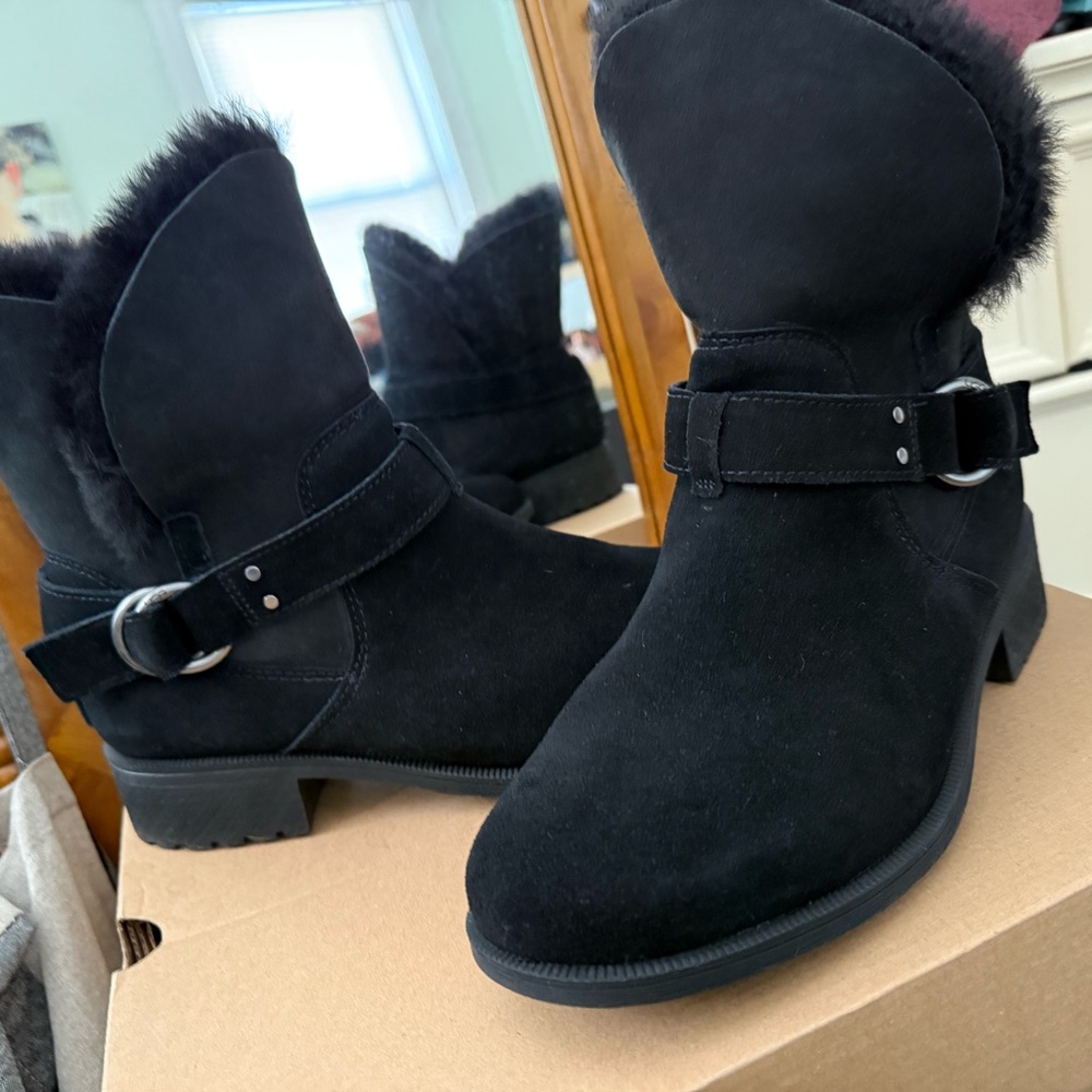 UGG Black Winter Boots with Furry Lining and Buckle